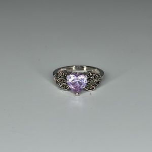 Amethyst and Silver Heart Fashion Ring Size 8
